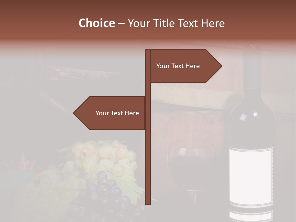 Wine Bottle With Grapes And Barrel PowerPoint Template