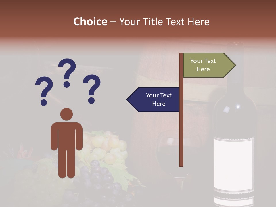 Wine Bottle With Grapes And Barrel PowerPoint Template