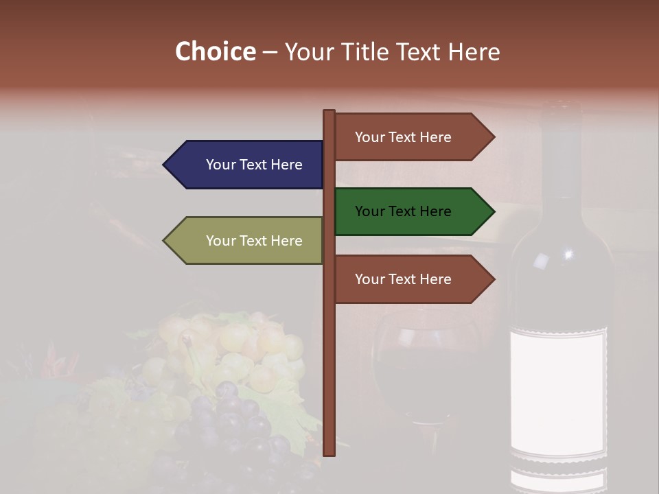 Wine Bottle With Grapes And Barrel PowerPoint Template