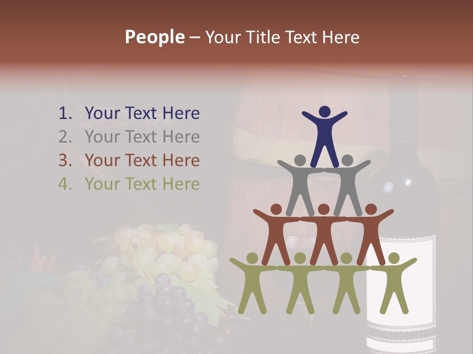 Wine Bottle With Grapes And Barrel PowerPoint Template