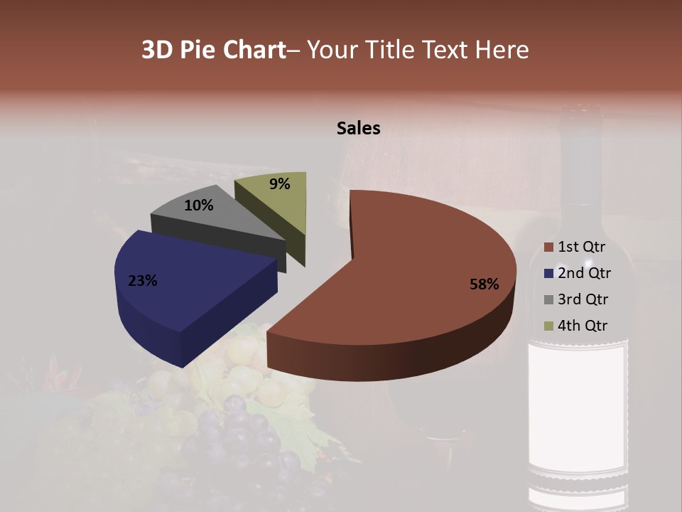 Wine Bottle With Grapes And Barrel PowerPoint Template