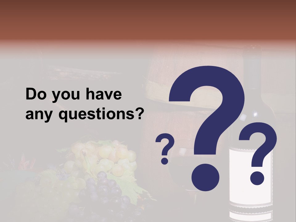 Wine Bottle With Grapes And Barrel PowerPoint Template