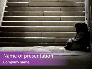 Photo Of Beggar Woman Reading The Book In Underground Subway PowerPoint Template