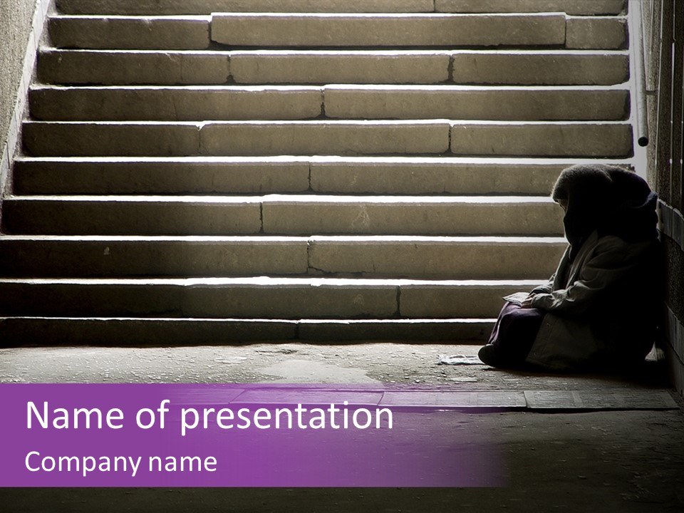 Photo Of Beggar Woman Reading The Book In Underground Subway PowerPoint Template