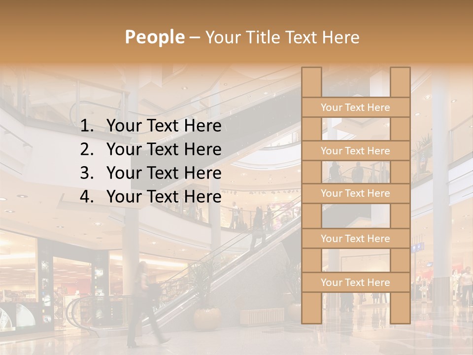 Shoppers At Multilevel Shopping Center PowerPoint Template