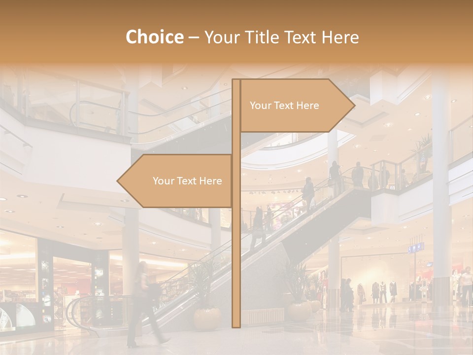 Shoppers At Multilevel Shopping Center PowerPoint Template