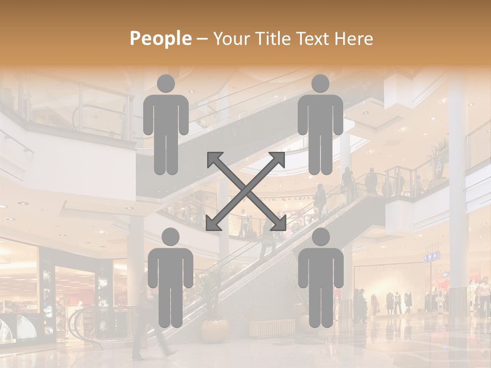 Shoppers At Multilevel Shopping Center PowerPoint Template