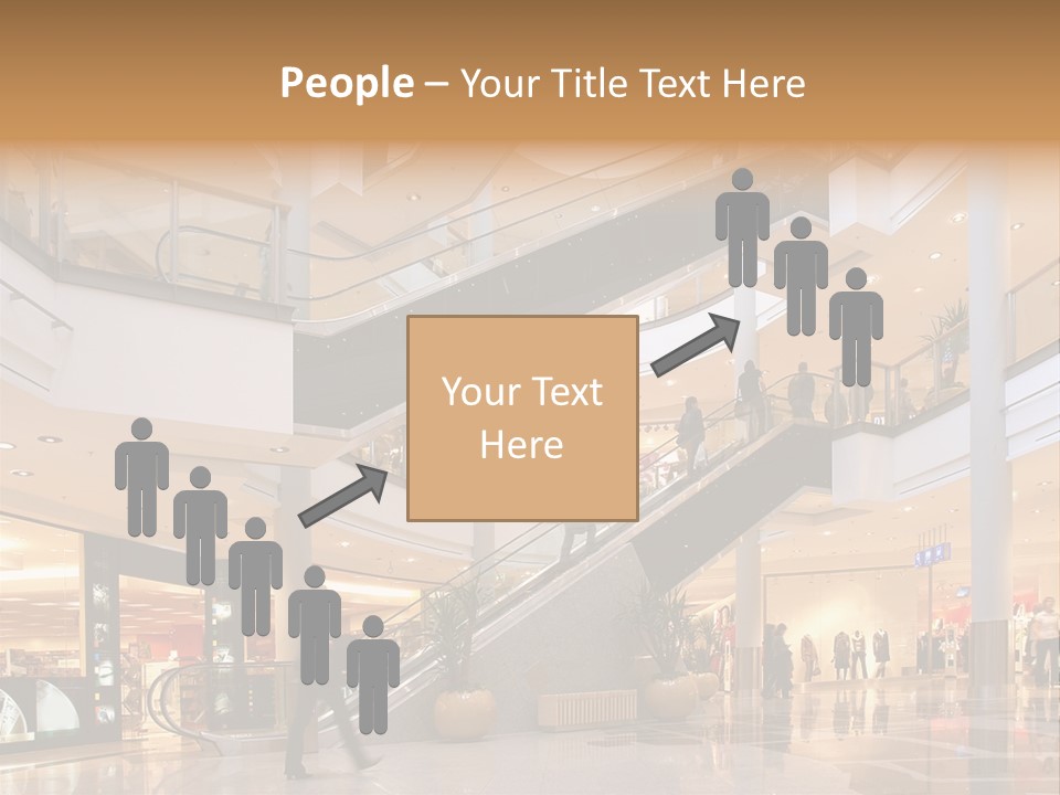 Shoppers At Multilevel Shopping Center PowerPoint Template