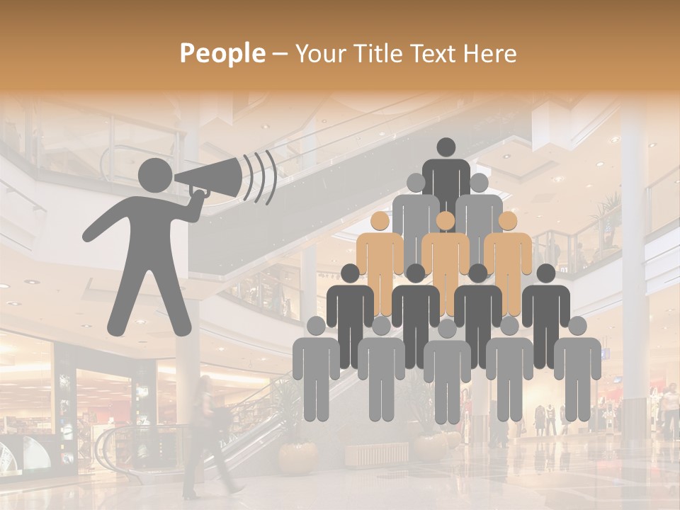 Shoppers At Multilevel Shopping Center PowerPoint Template