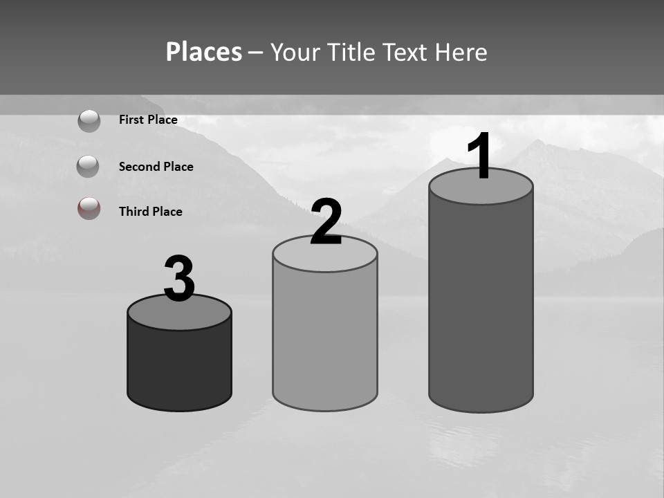 A Black And White Photo Of A Lake With Mountains In The Background PowerPoint Template