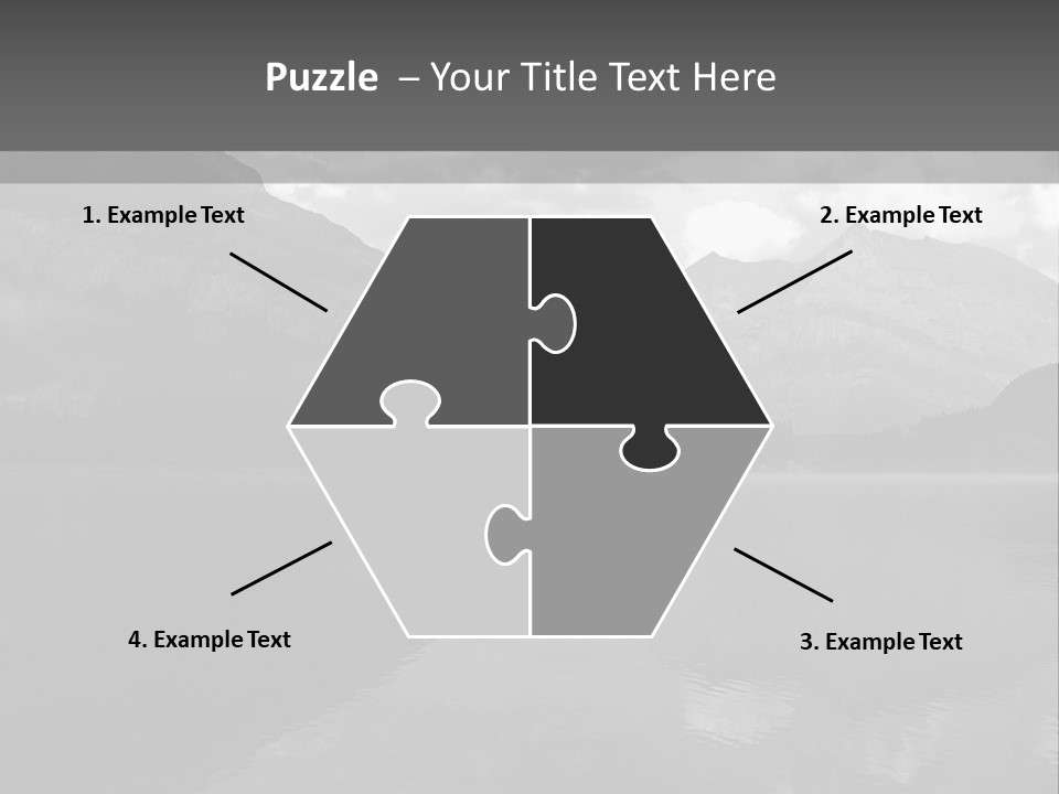 A Black And White Photo Of A Lake With Mountains In The Background PowerPoint Template