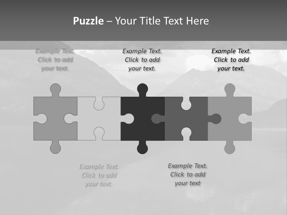 A Black And White Photo Of A Lake With Mountains In The Background PowerPoint Template