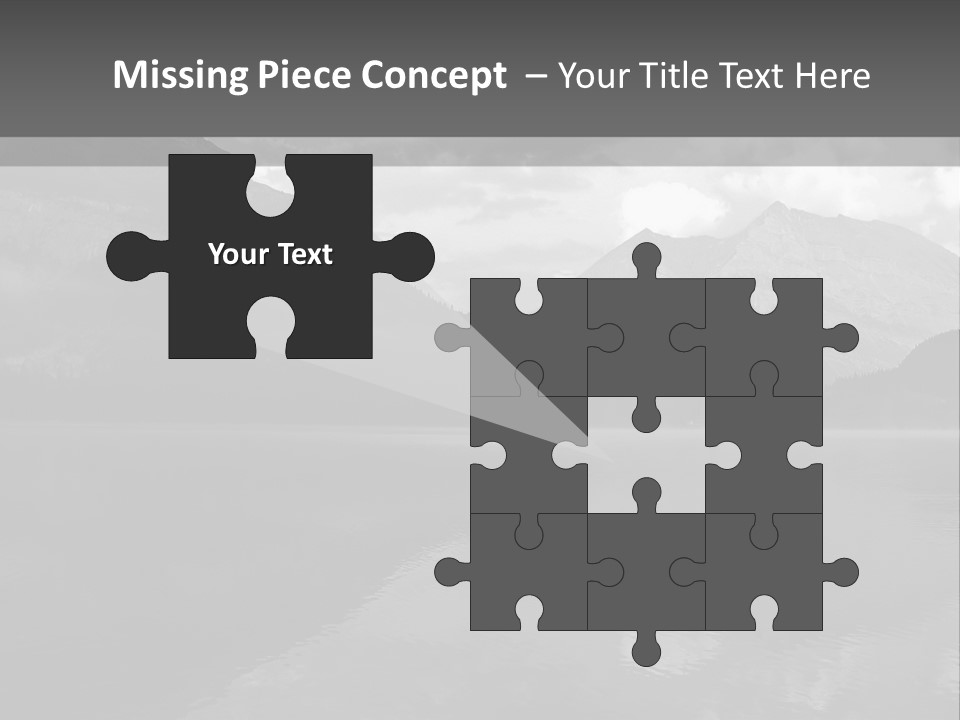 A Black And White Photo Of A Lake With Mountains In The Background PowerPoint Template