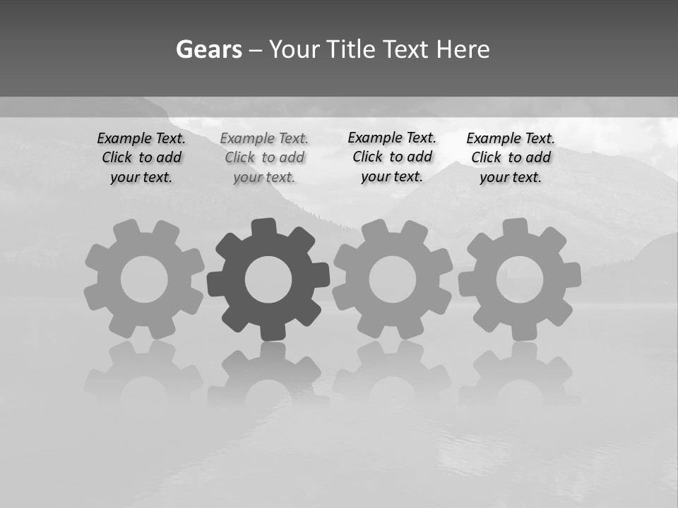 A Black And White Photo Of A Lake With Mountains In The Background PowerPoint Template