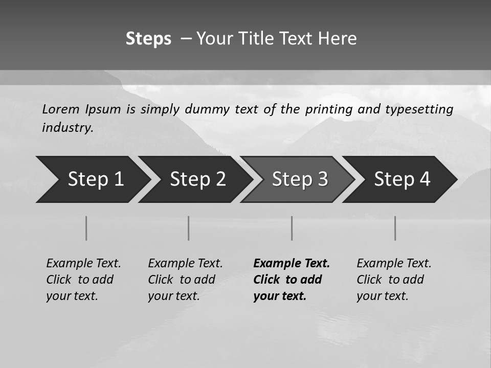A Black And White Photo Of A Lake With Mountains In The Background PowerPoint Template