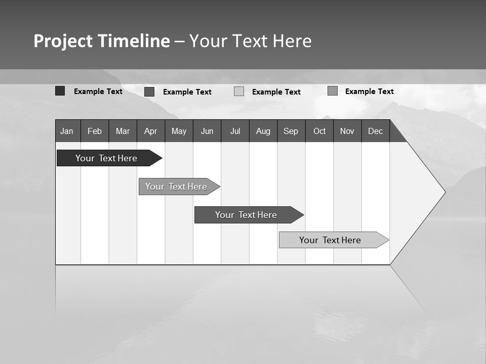 A Black And White Photo Of A Lake With Mountains In The Background PowerPoint Template