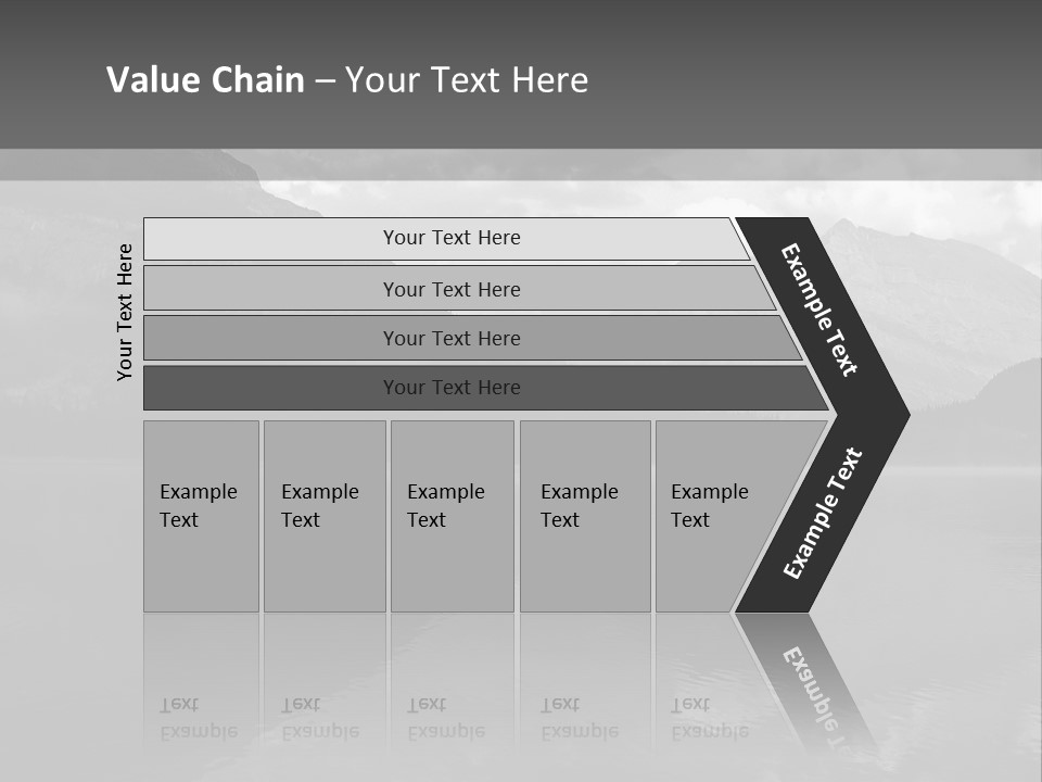 A Black And White Photo Of A Lake With Mountains In The Background PowerPoint Template