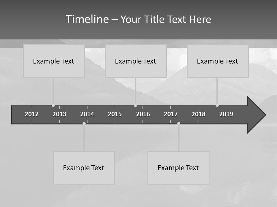 A Black And White Photo Of A Lake With Mountains In The Background PowerPoint Template