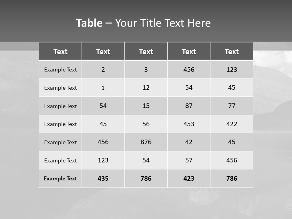 A Black And White Photo Of A Lake With Mountains In The Background PowerPoint Template