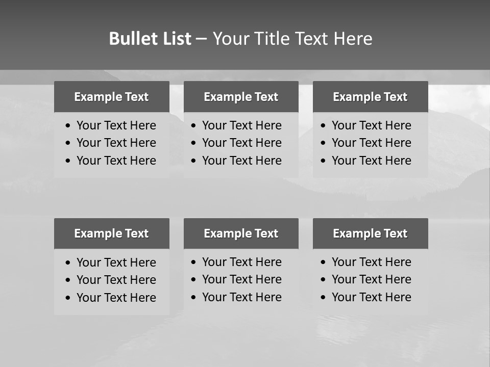 A Black And White Photo Of A Lake With Mountains In The Background PowerPoint Template