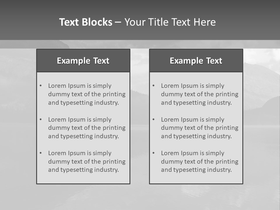A Black And White Photo Of A Lake With Mountains In The Background PowerPoint Template
