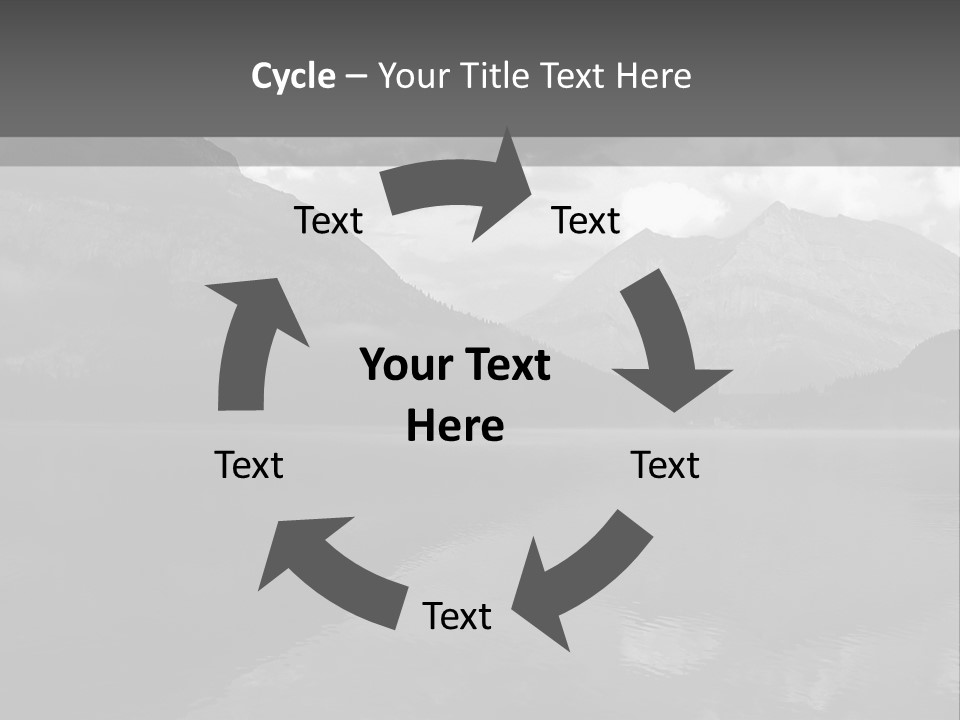 A Black And White Photo Of A Lake With Mountains In The Background PowerPoint Template