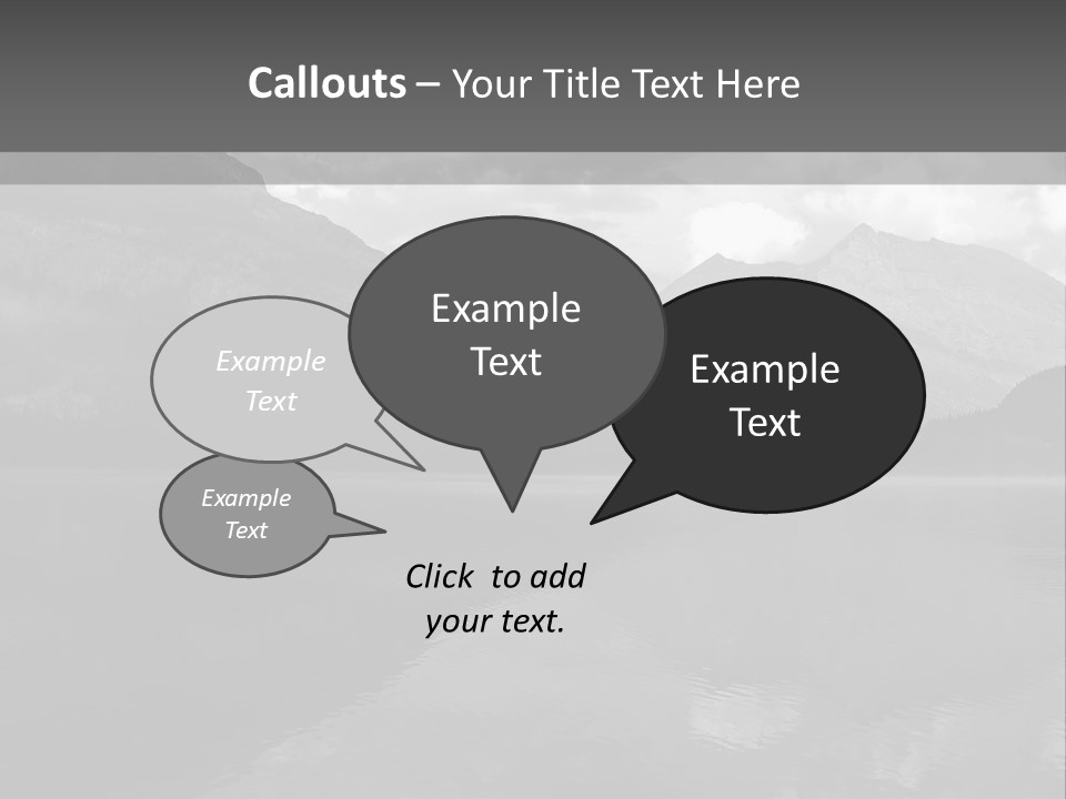 A Black And White Photo Of A Lake With Mountains In The Background PowerPoint Template