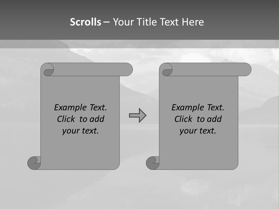 A Black And White Photo Of A Lake With Mountains In The Background PowerPoint Template