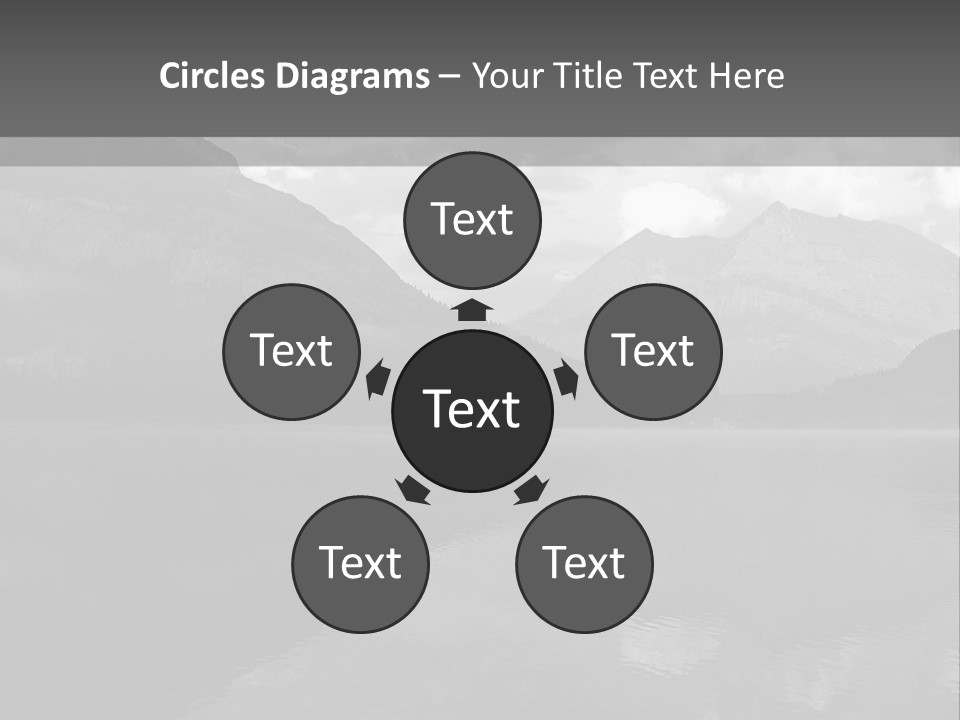 A Black And White Photo Of A Lake With Mountains In The Background PowerPoint Template