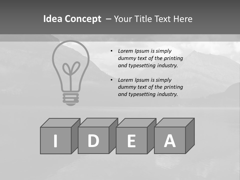 A Black And White Photo Of A Lake With Mountains In The Background PowerPoint Template