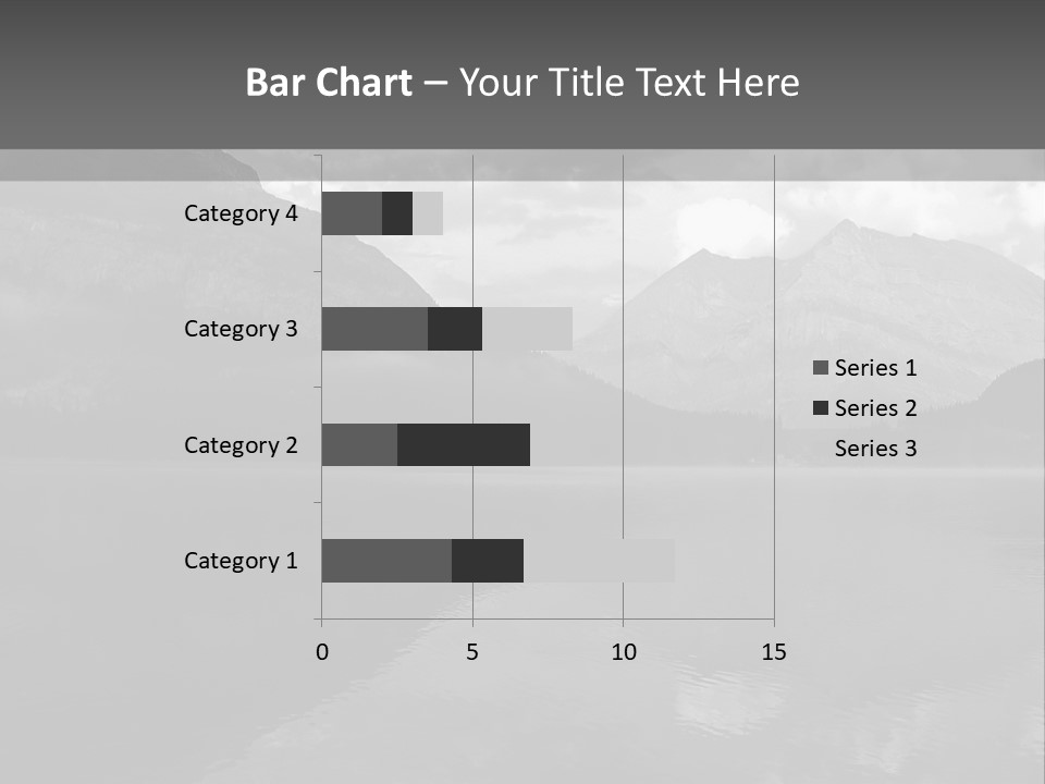 A Black And White Photo Of A Lake With Mountains In The Background PowerPoint Template