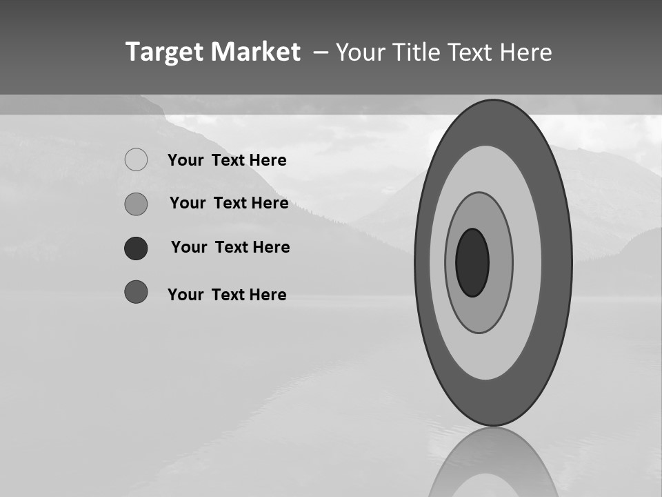 A Black And White Photo Of A Lake With Mountains In The Background PowerPoint Template