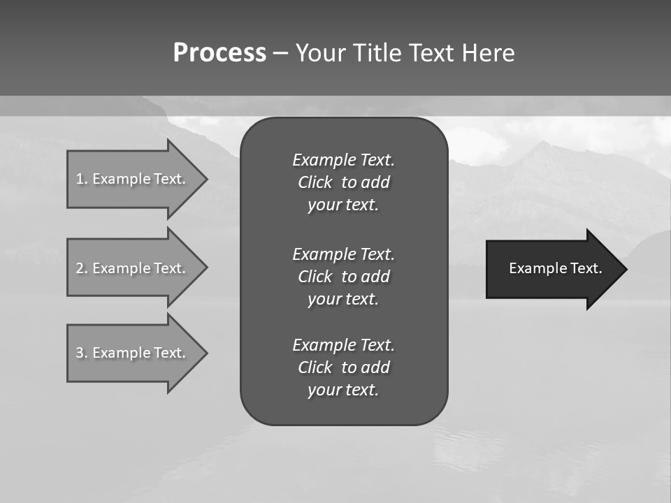 A Black And White Photo Of A Lake With Mountains In The Background PowerPoint Template