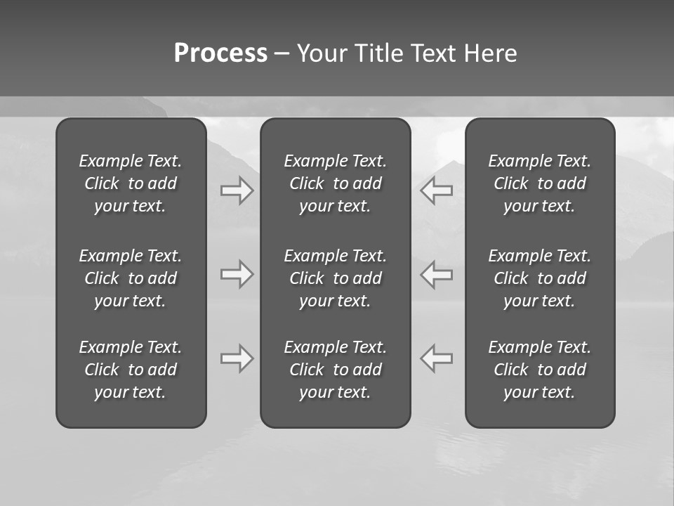 A Black And White Photo Of A Lake With Mountains In The Background PowerPoint Template