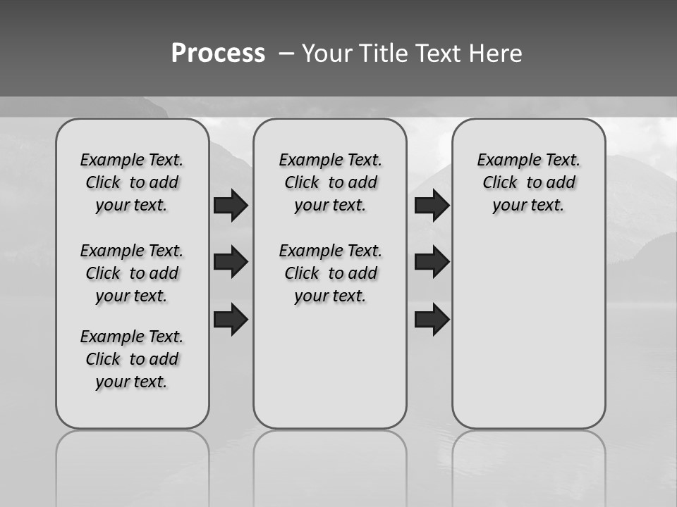 A Black And White Photo Of A Lake With Mountains In The Background PowerPoint Template