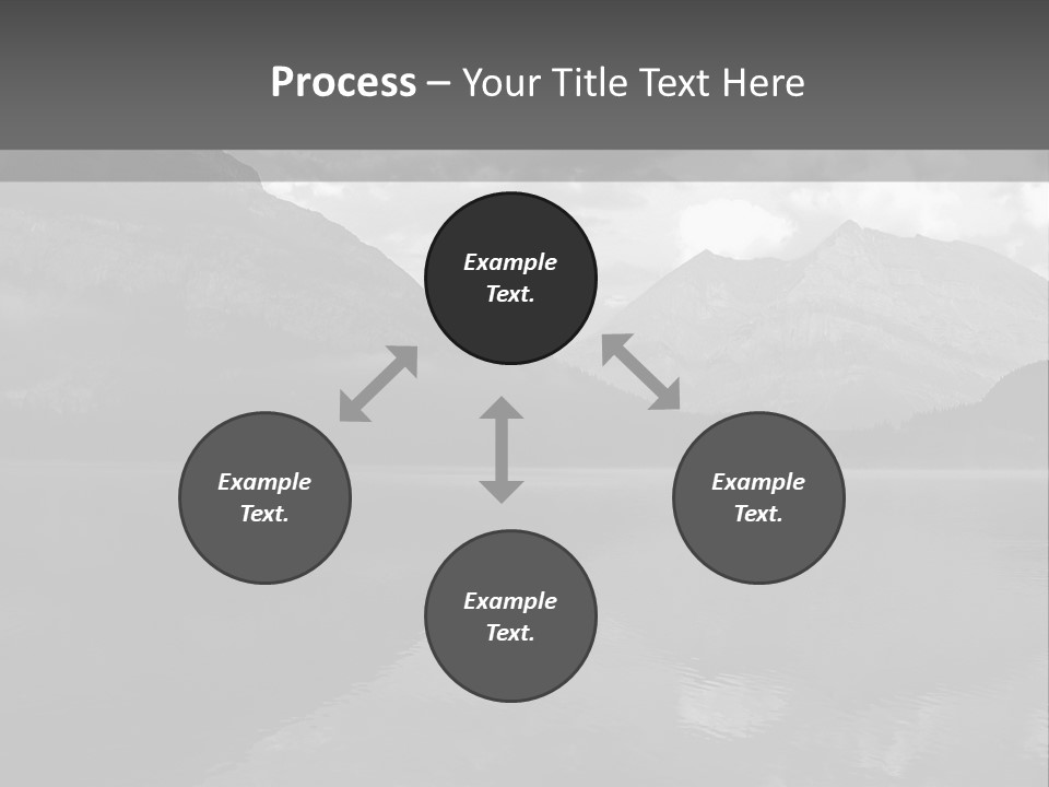 A Black And White Photo Of A Lake With Mountains In The Background PowerPoint Template