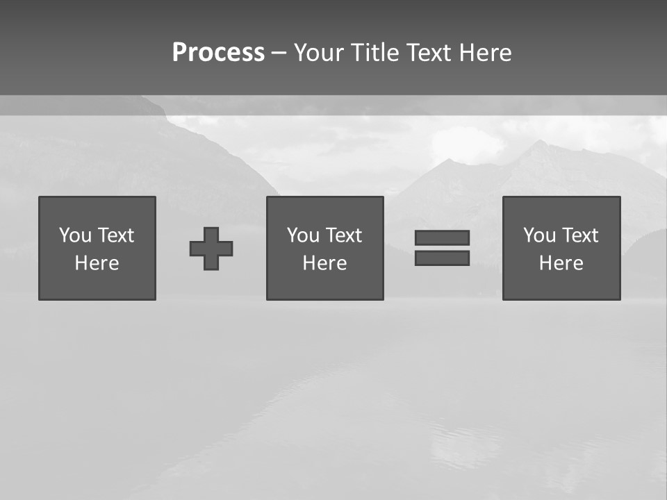 A Black And White Photo Of A Lake With Mountains In The Background PowerPoint Template
