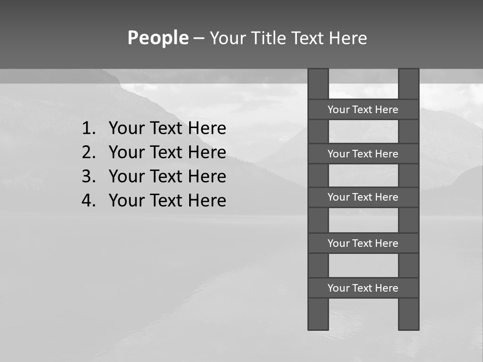 A Black And White Photo Of A Lake With Mountains In The Background PowerPoint Template