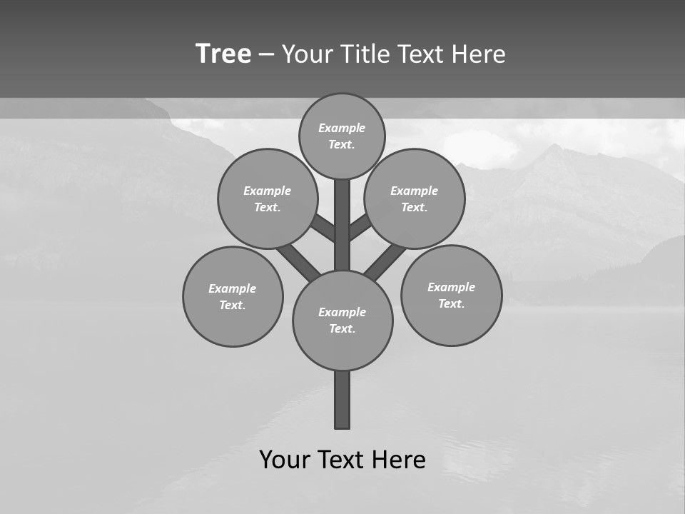 A Black And White Photo Of A Lake With Mountains In The Background PowerPoint Template