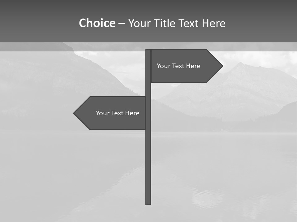 A Black And White Photo Of A Lake With Mountains In The Background PowerPoint Template