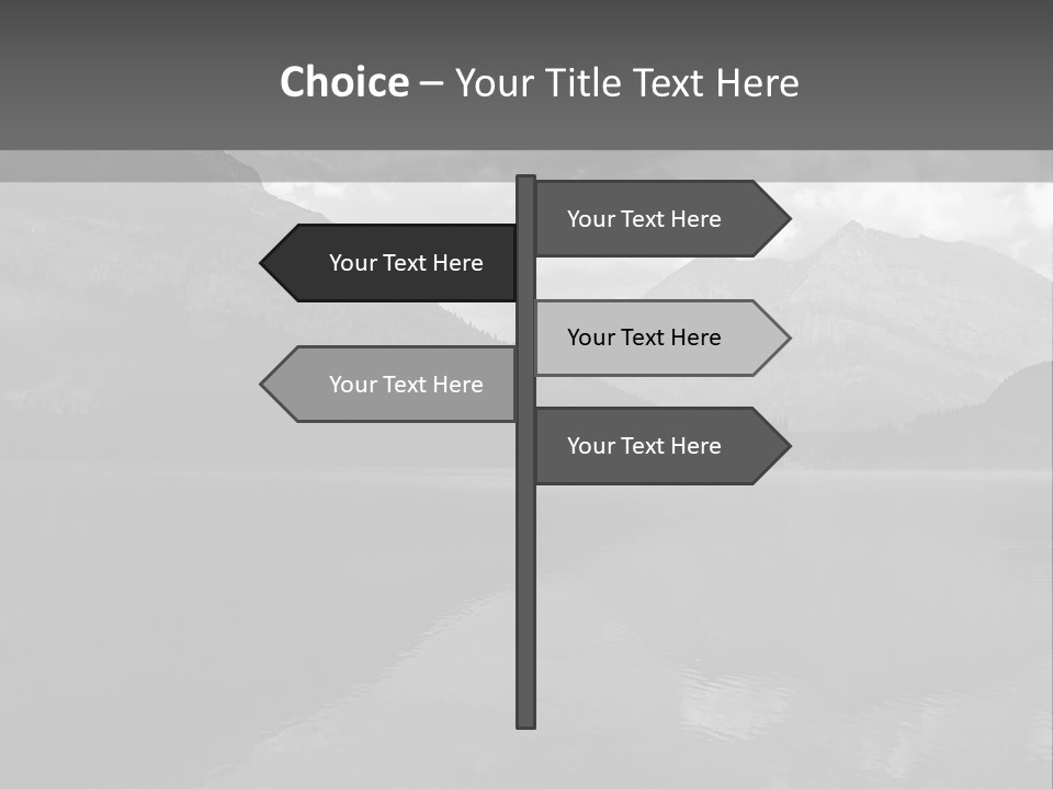 A Black And White Photo Of A Lake With Mountains In The Background PowerPoint Template