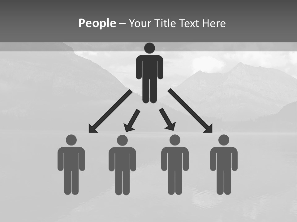 A Black And White Photo Of A Lake With Mountains In The Background PowerPoint Template