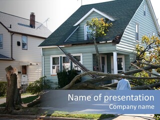 Damaged House From Tree Collapse Due To Storm PowerPoint Template