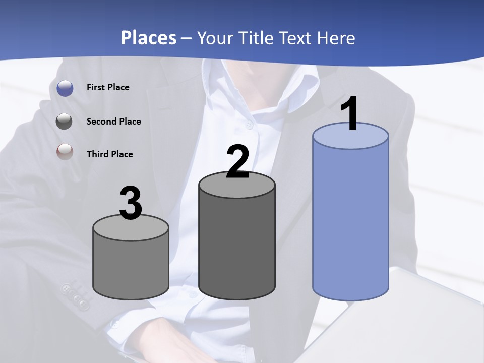 Yong Businessman Sitting On Stairs With Laptop PowerPoint Template