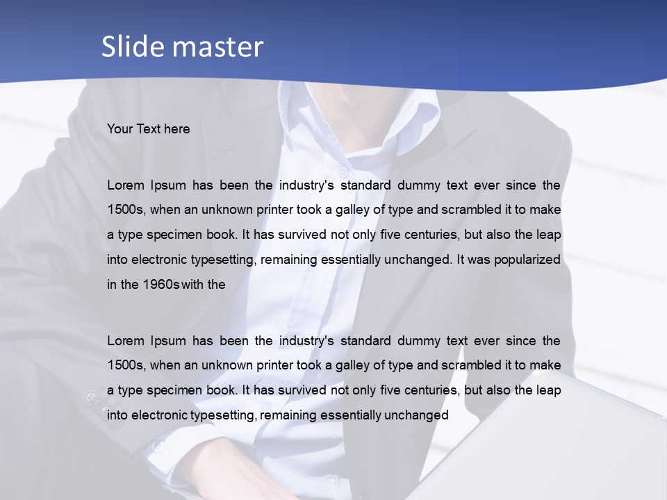 Yong Businessman Sitting On Stairs With Laptop PowerPoint Template