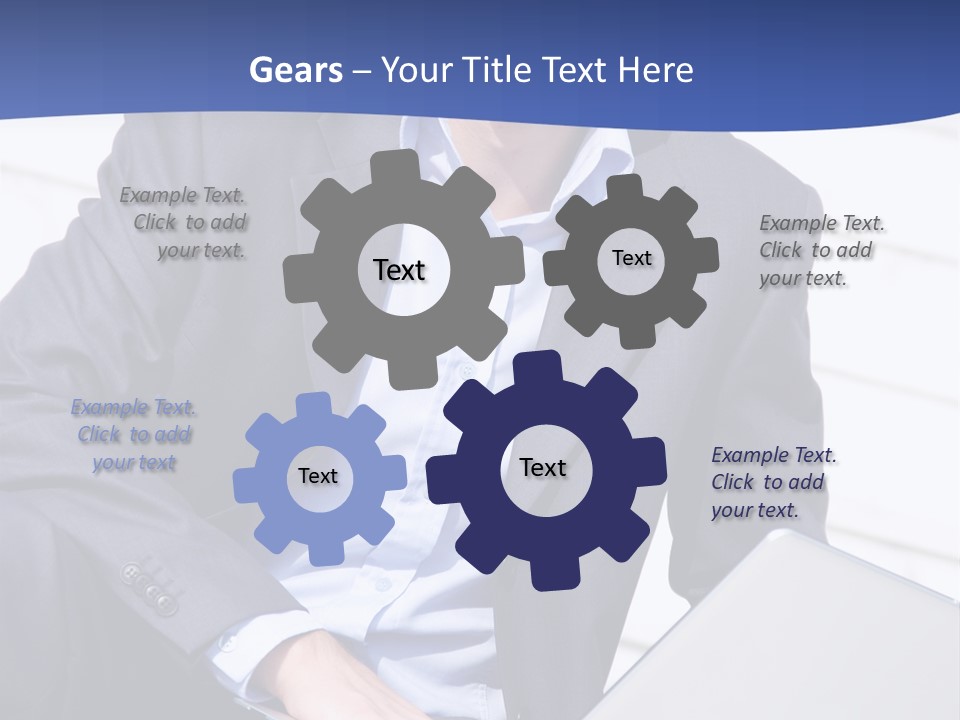 Yong Businessman Sitting On Stairs With Laptop PowerPoint Template