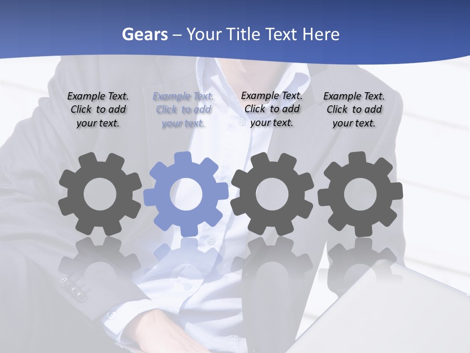 Yong Businessman Sitting On Stairs With Laptop PowerPoint Template