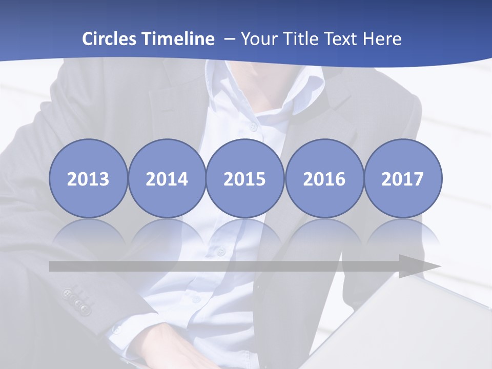 Yong Businessman Sitting On Stairs With Laptop PowerPoint Template