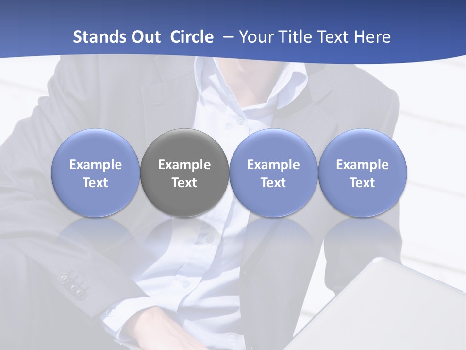 Yong Businessman Sitting On Stairs With Laptop PowerPoint Template