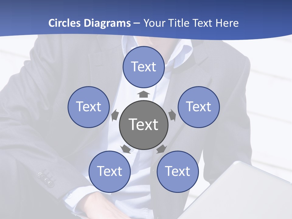 Yong Businessman Sitting On Stairs With Laptop PowerPoint Template